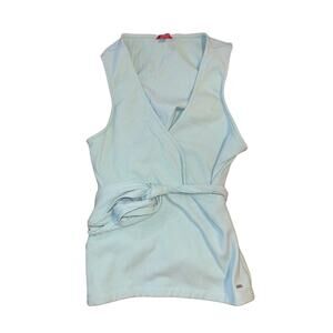 Guess Sleeveless Ribbed Knit V-Neck Wrapped Tie Waist Top Size Large 90s Y2K